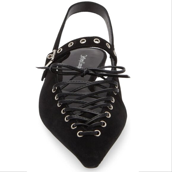 Jeffrey Campbell Geralt Pointed Toe Slingback Corset Flats 8.5 Black Suede NEW - Picture 2 of 12